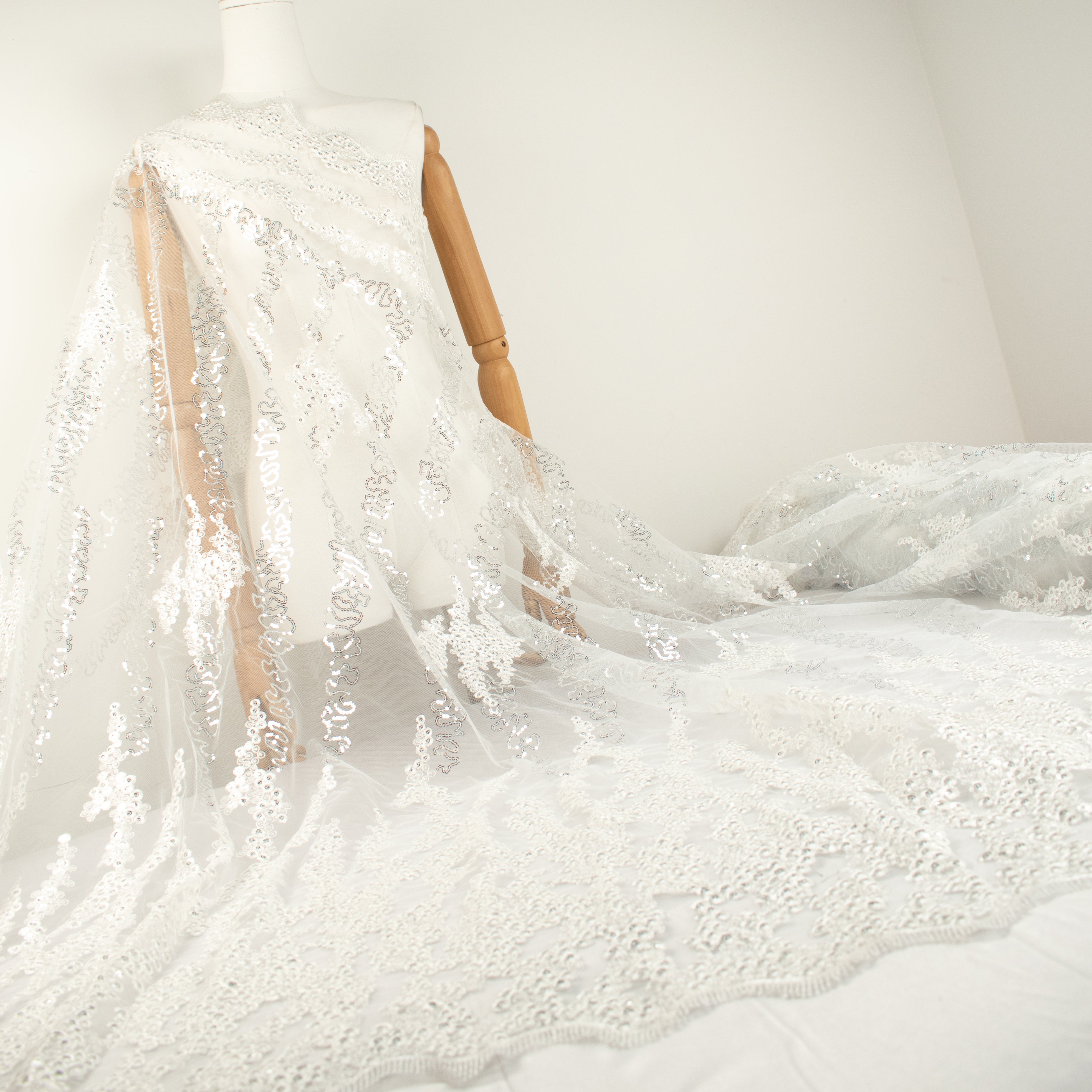 Sequin Embroidery Lace White