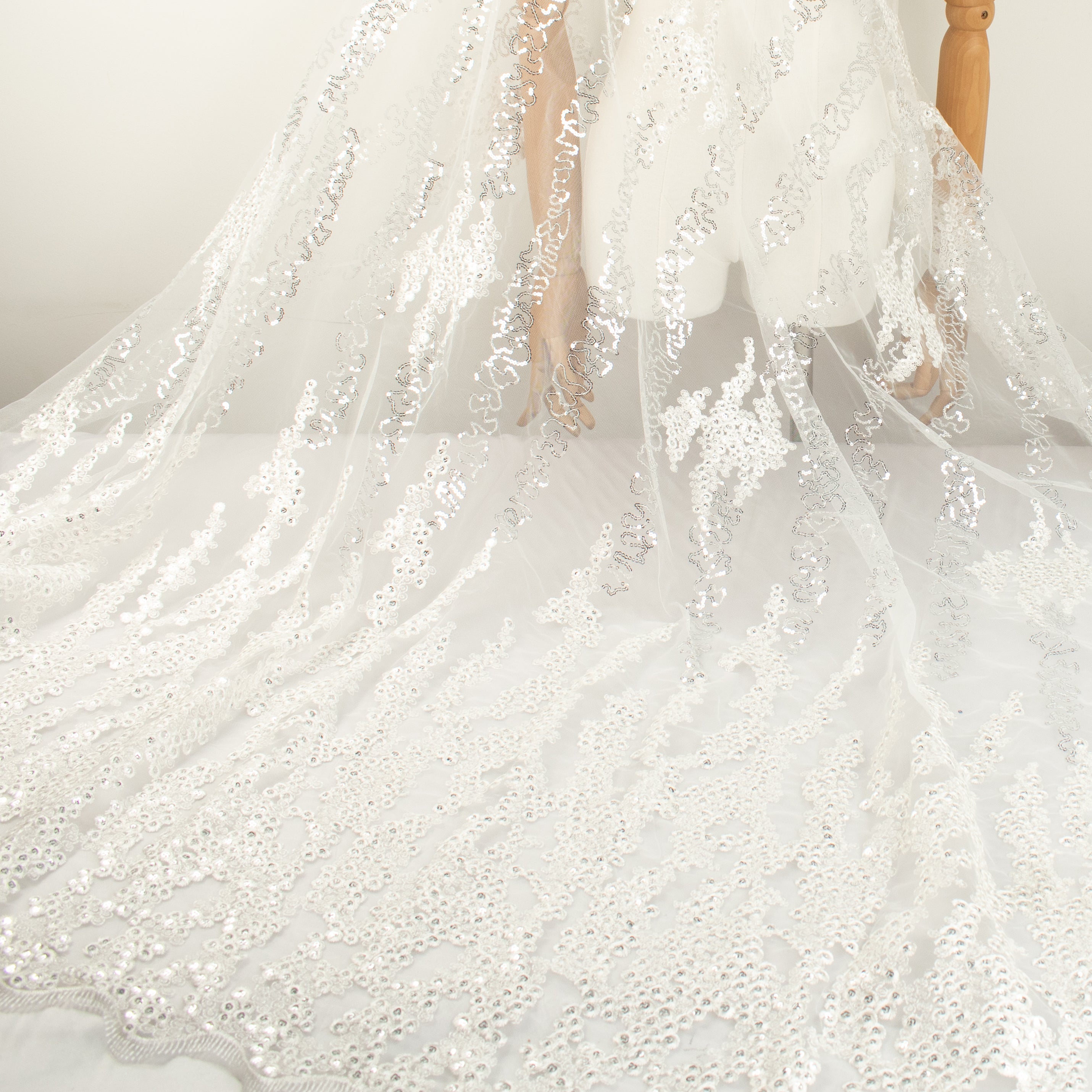 Sequin Embroidery Lace White