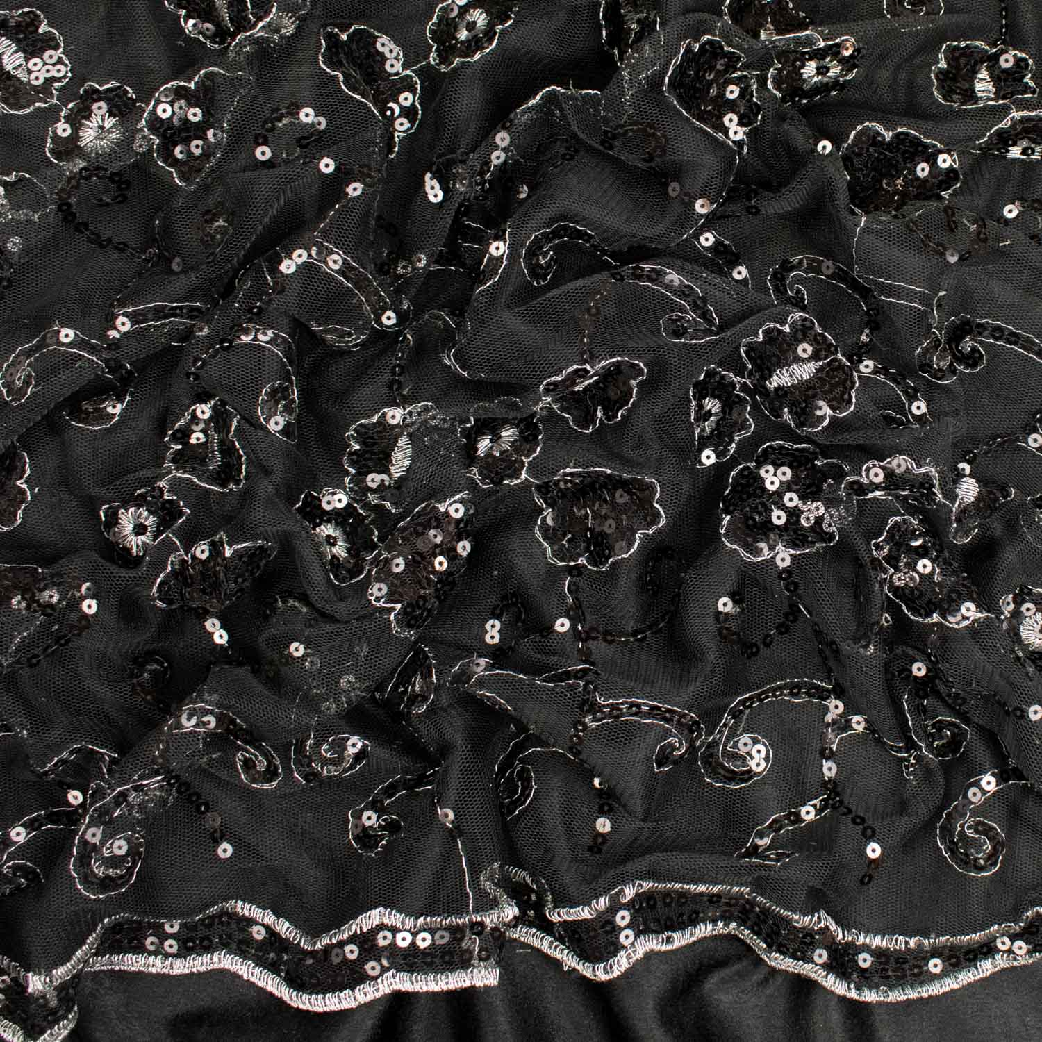 Light Sequin Tulle Lace Black Design-2