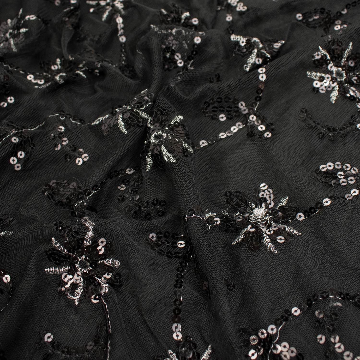 Light Sequin Tulle Lace Black Design-4