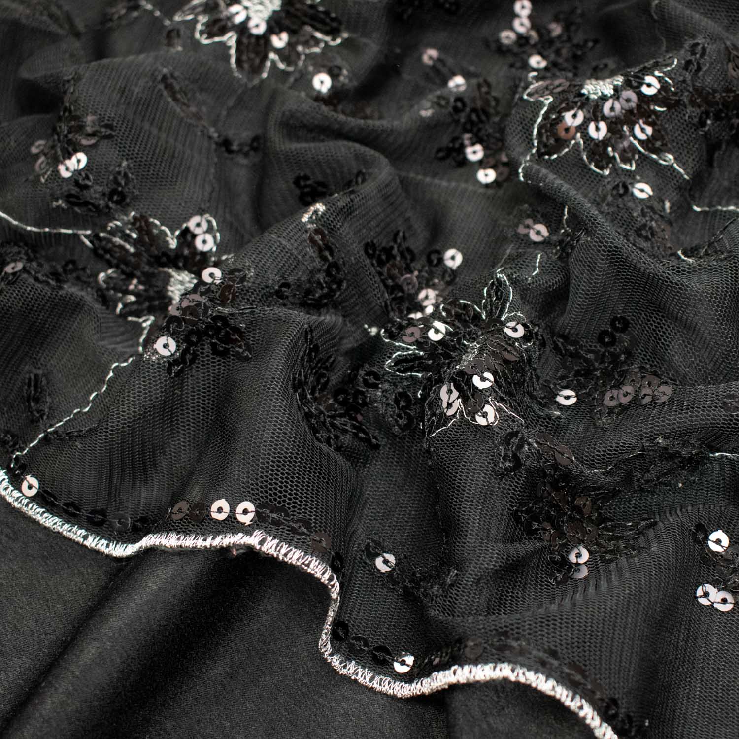 Light Sequin Tulle Lace Black Design-1