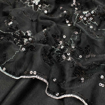 Light Sequin Tulle Lace Black Design-1