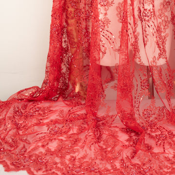 Sequin Beaded Embroidered Lace Red