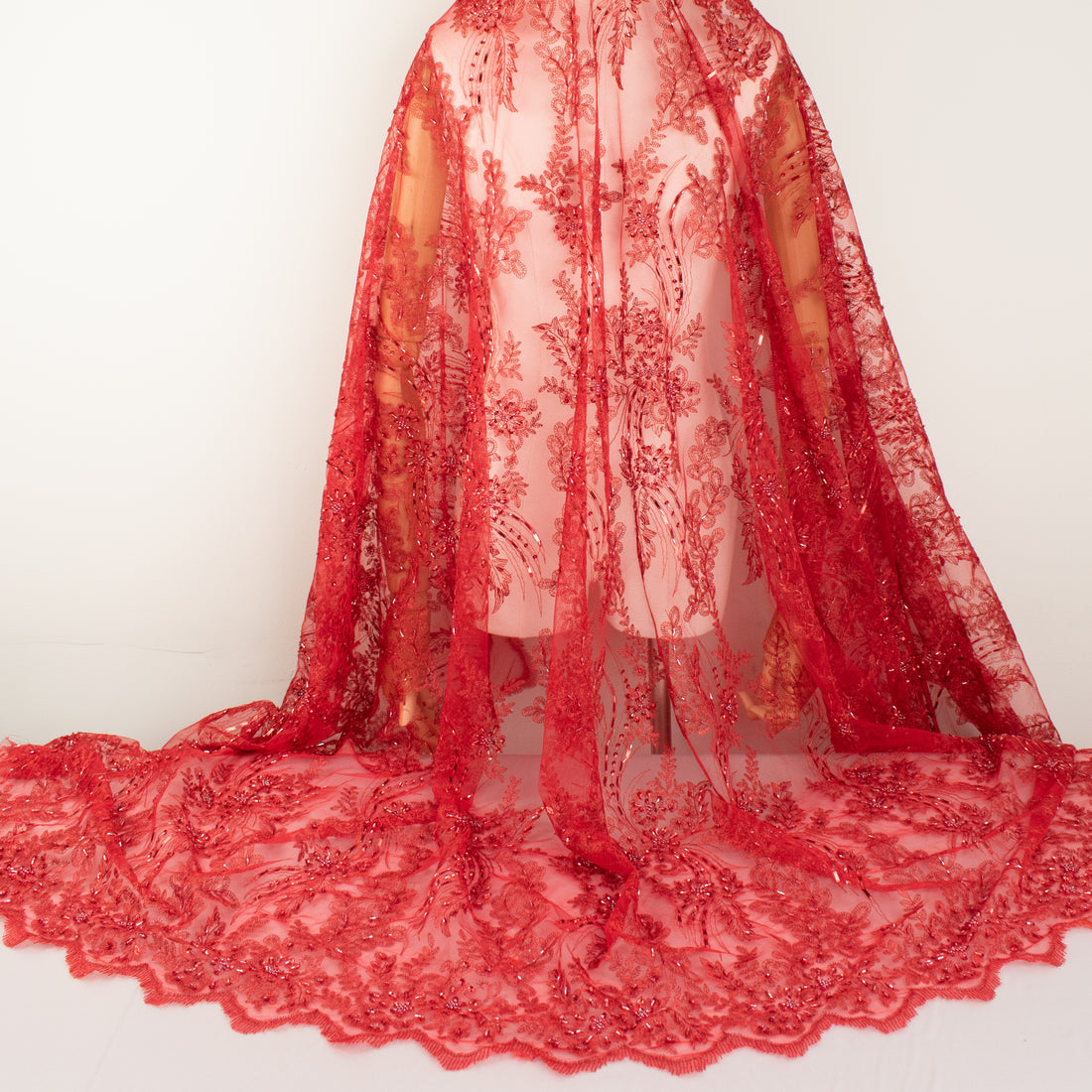 Sequin Beaded Embroidered Lace Red