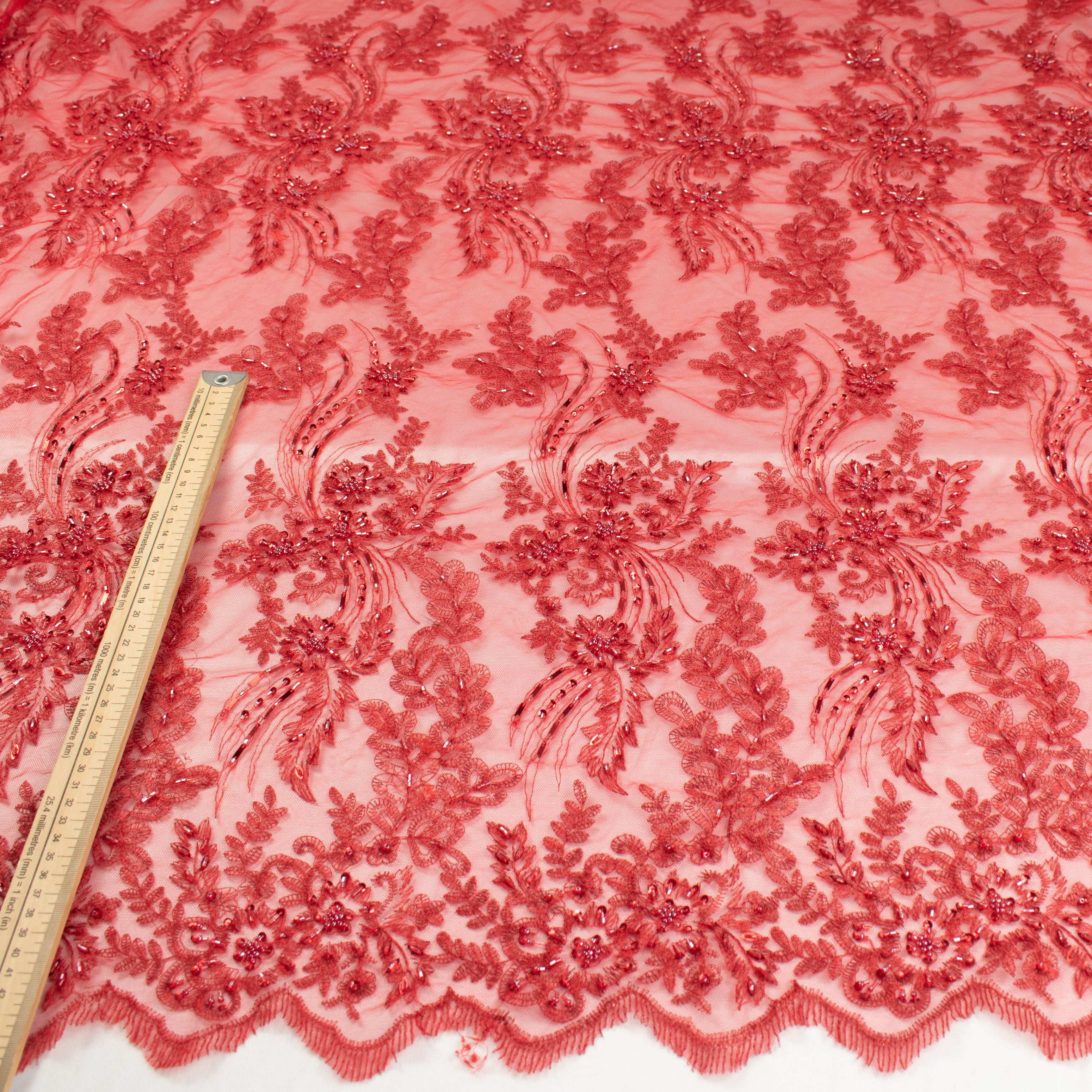 Sequin Beaded Embroidered Lace Red