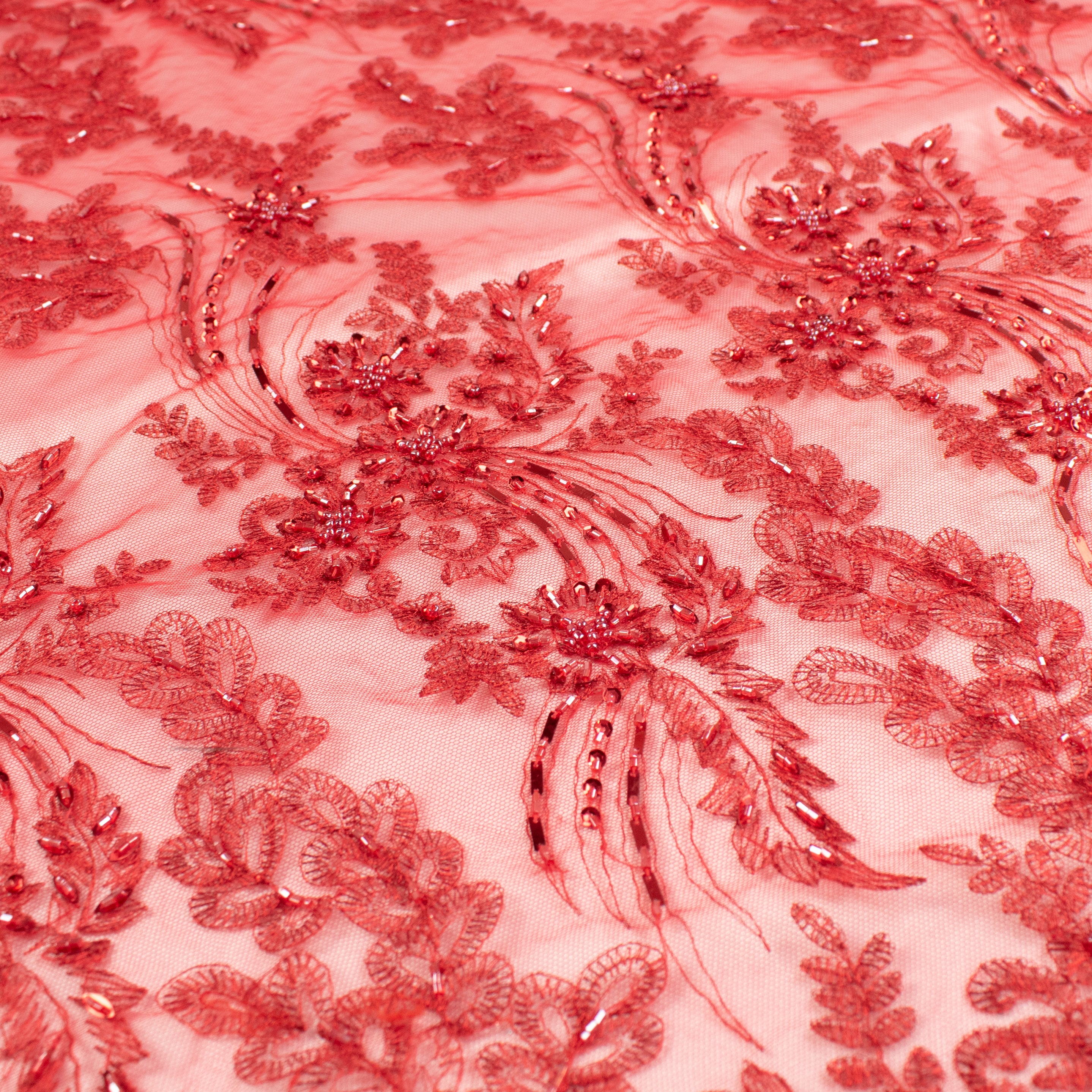 Sequin Beaded Embroidered Lace Red