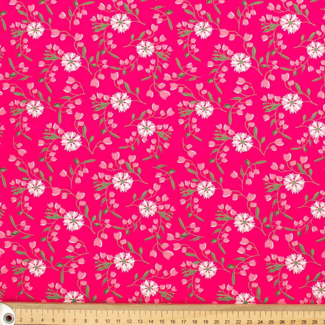 Spring Blooms Collection #05 Pink Flowers & Leaves Cotton Prints