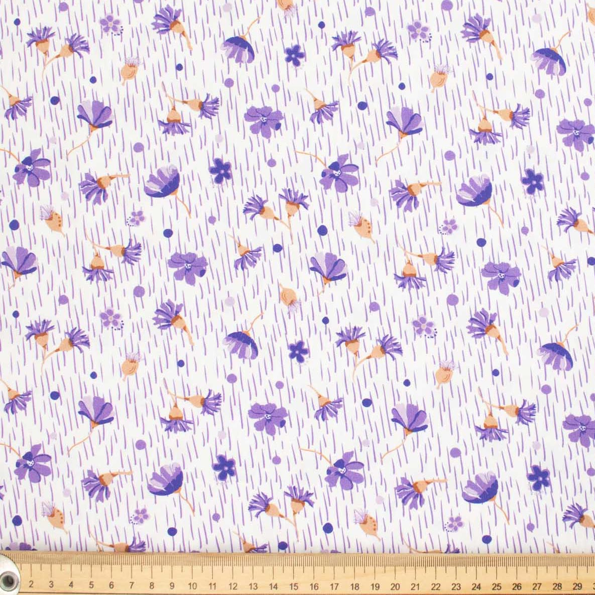 Spring Blooms Collection #14 Purple Flower on White Cotton Prints