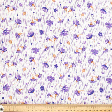 Spring Blooms Collection #14 Purple Flower on White Cotton Prints