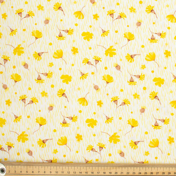Spring Blooms Collection #15 Yellow Flower on White Cotton Prints