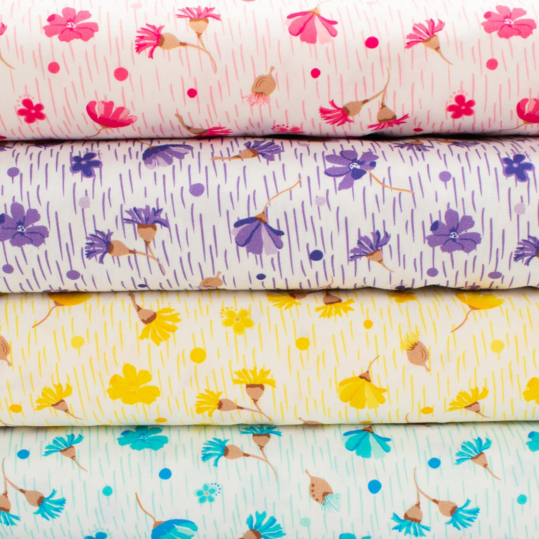 Spring Blooms Collection #14 Purple Flower on White Cotton Prints