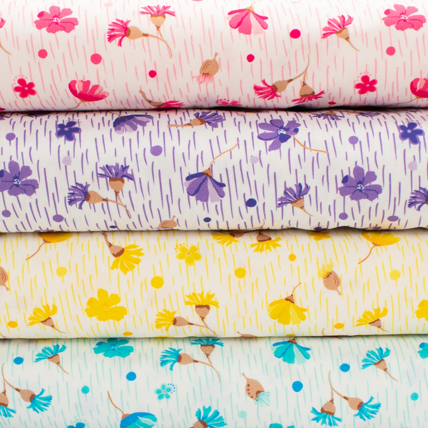 Spring Blooms Collection #16 Blue Flower on White Cotton Prints