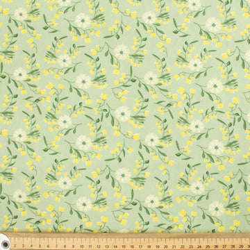 Spring Blooms Collection #08 Light Green Flowers & Leaves Cotton Prints