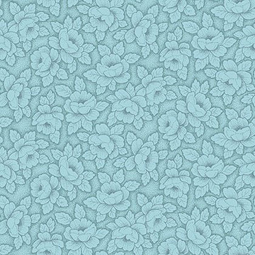 Stof Fabrics Colourflow Teal Flowers with Leaves Cotton Prints