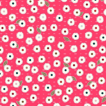 Stof Fabrics Flower And Dot Pink Daisies and Leaves Cotton Prints