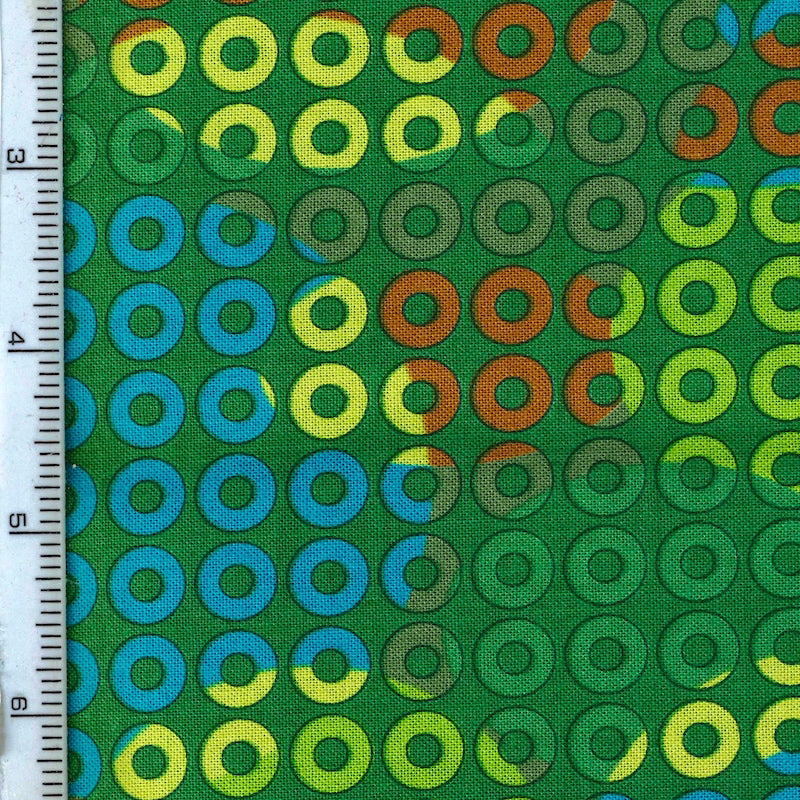 Stof Fabrics Geo Coaster Multi-Colour Circle on Green Cotton Prints