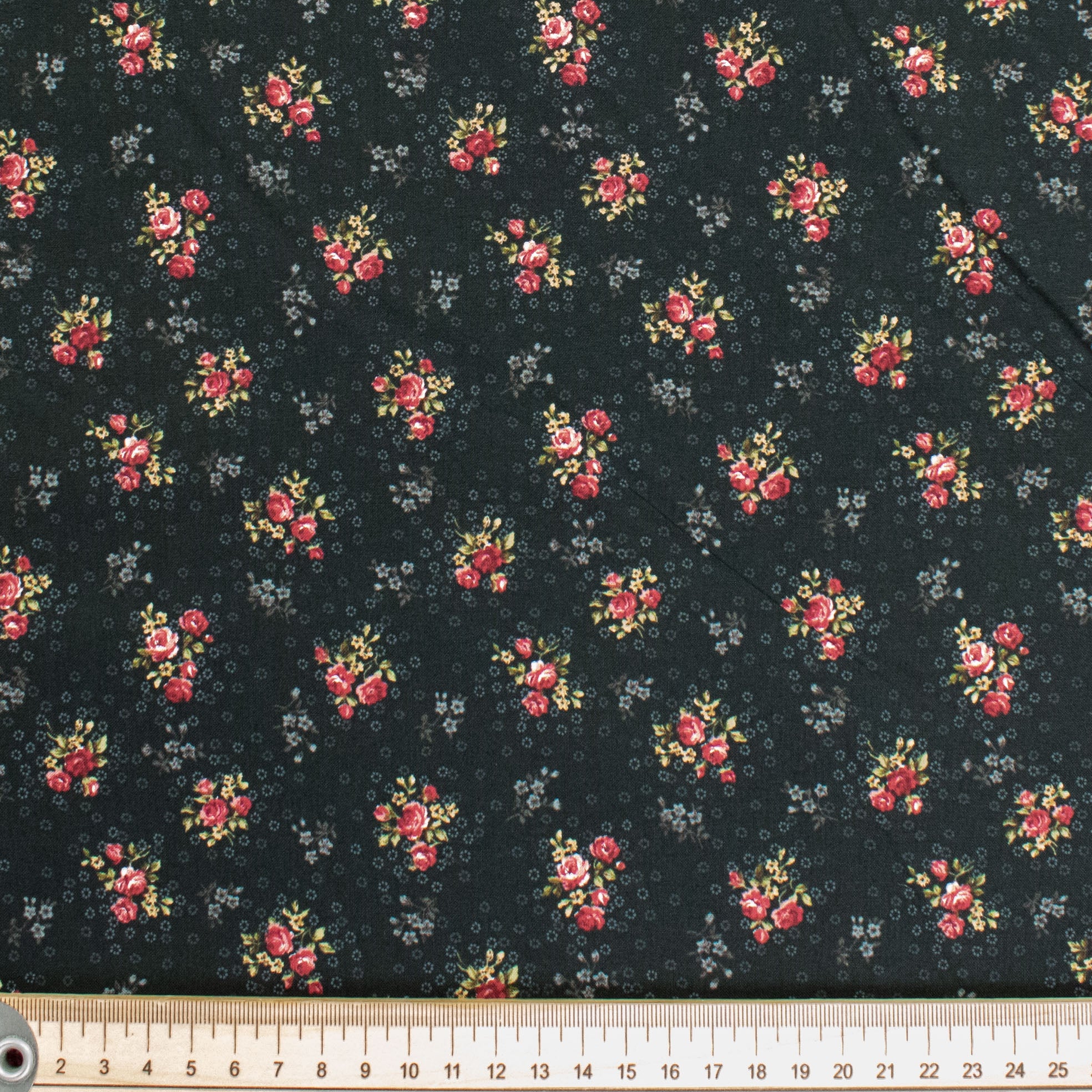 Stof Fabrics Roses-9 Red Floral on Black Cotton Prints