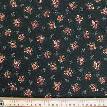 Stof Fabrics Roses-9 Red Floral on Black Cotton Prints