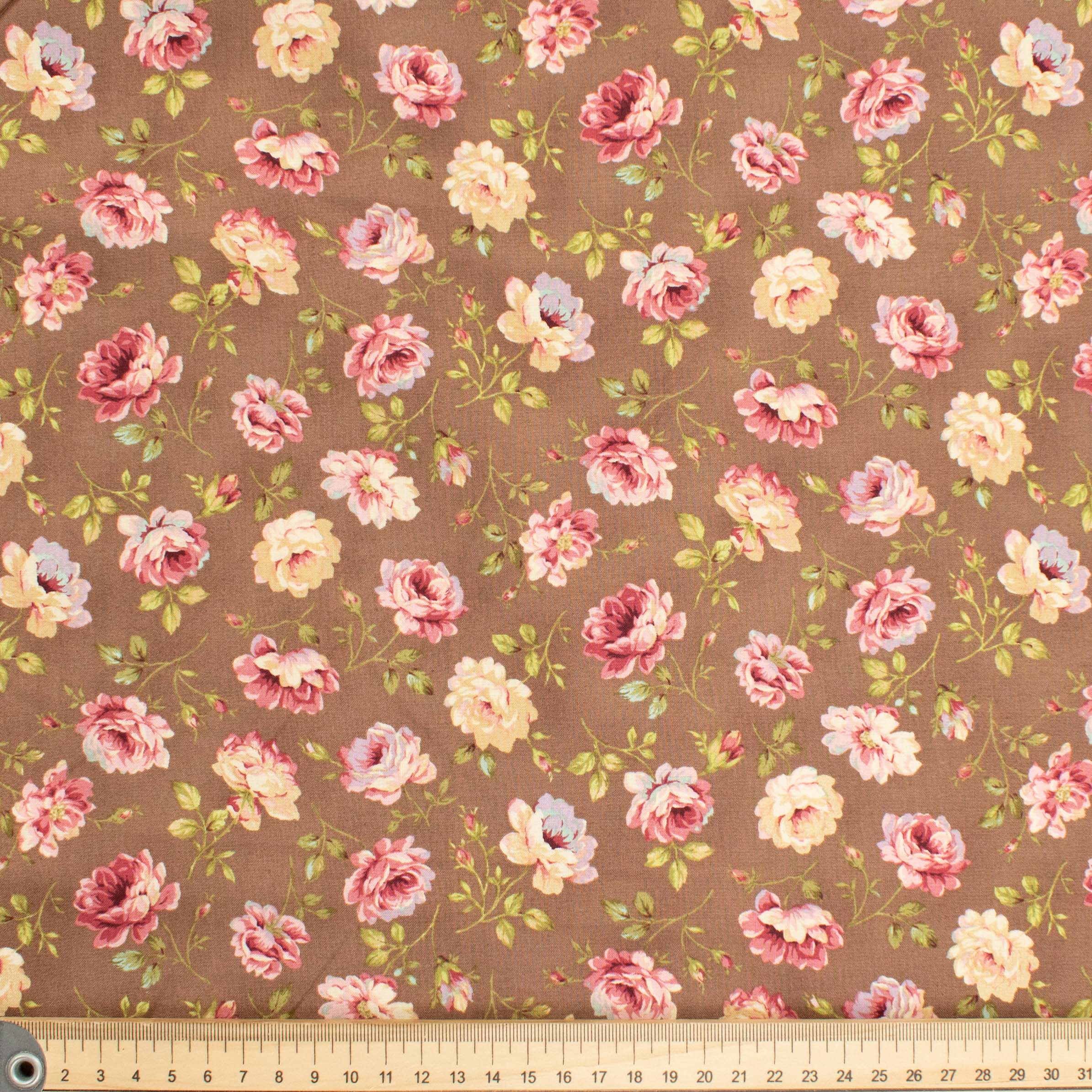Stof Fabrics Roses-15 Floral on Brown Cotton Prints