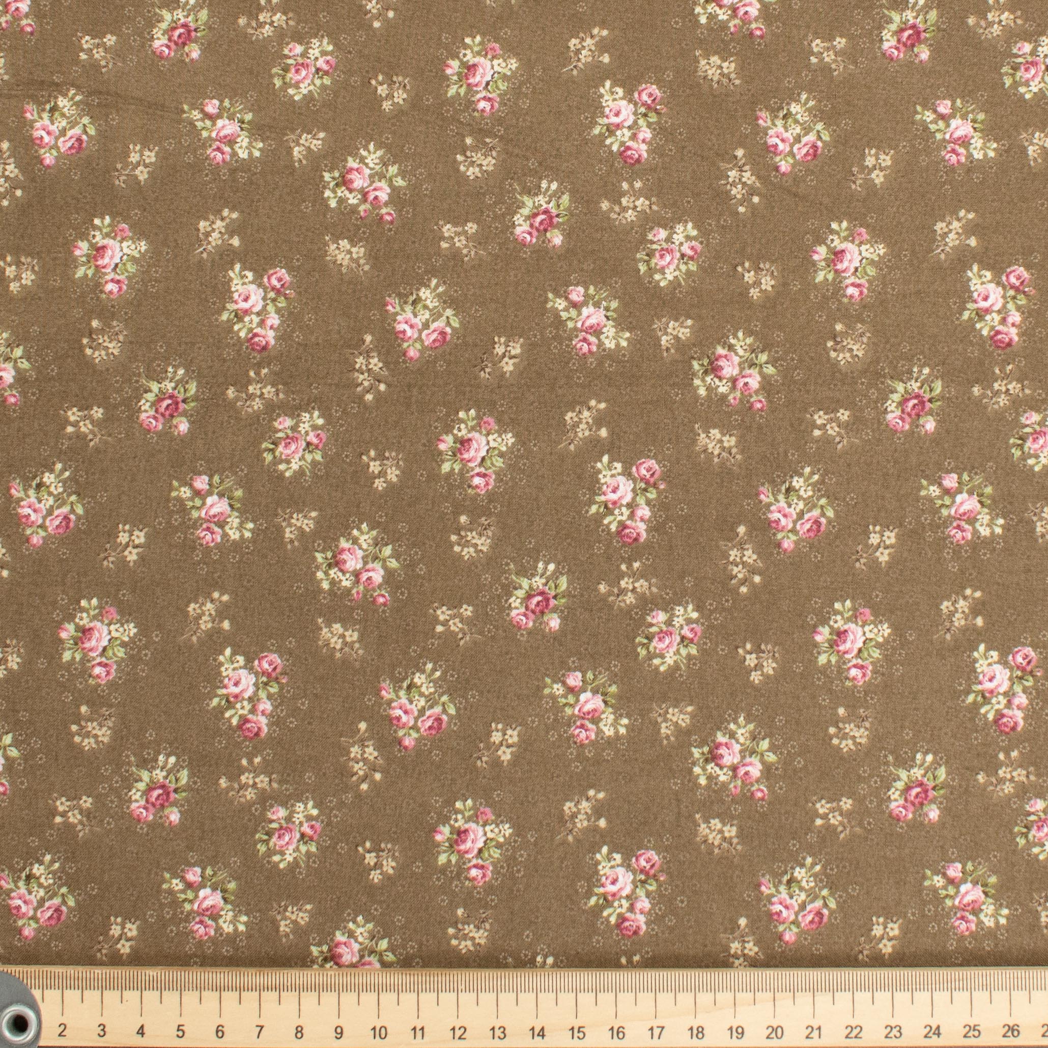 Stof Fabrics Roses-1 Floral on Brown Cotton Prints
