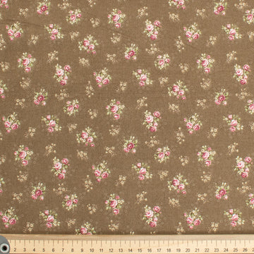 Stof Fabrics Roses-1 Floral on Brown Cotton Prints