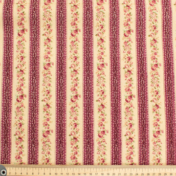 Stof Fabrics Roses-2 Floral on Cream & Red Stripes Cotton Prints