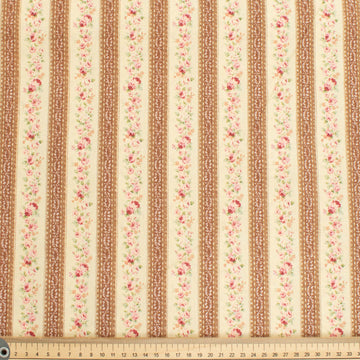 Stof Fabrics Roses-3 Floral on Cream & Latte Stripes Cotton Prints
