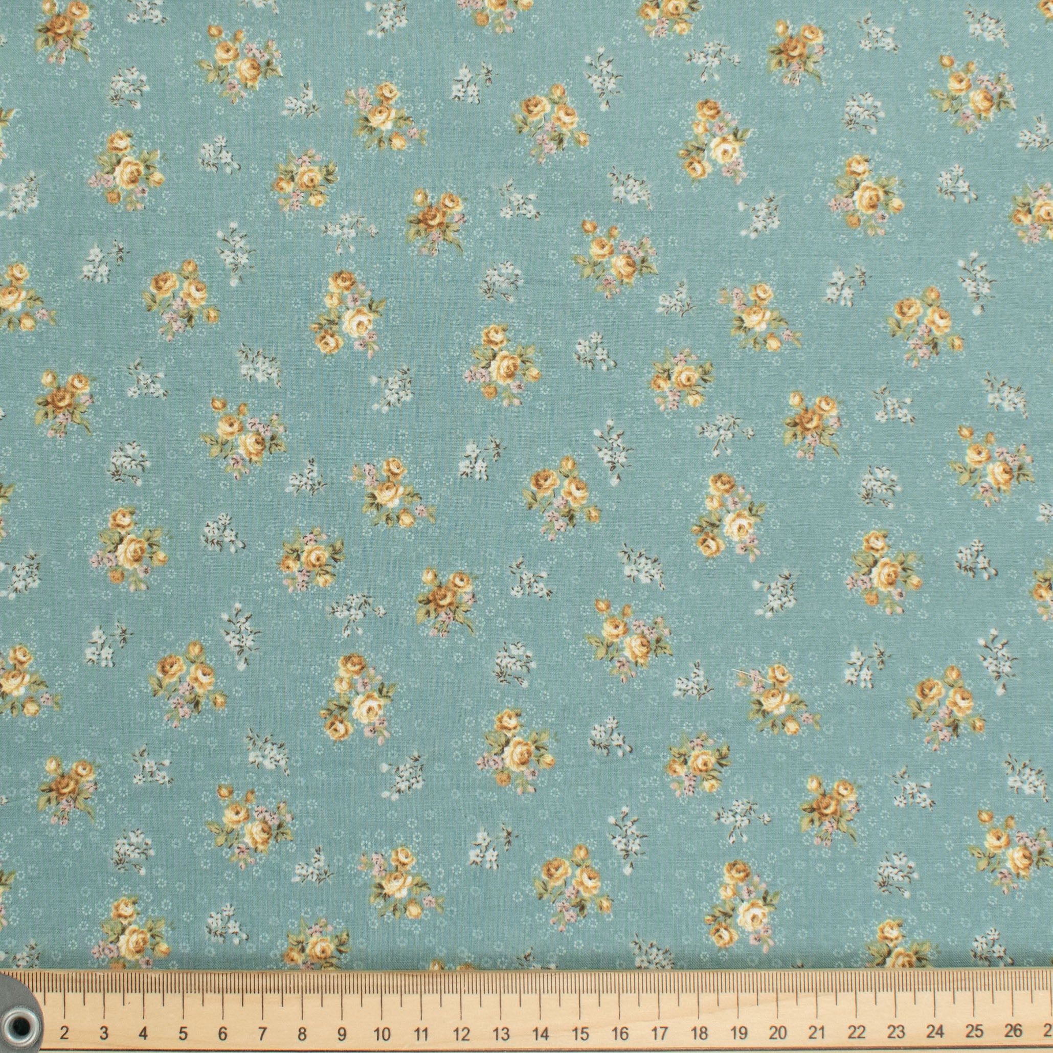 Stof Fabrics Roses-5 Floral on Turquoise Cotton Prints