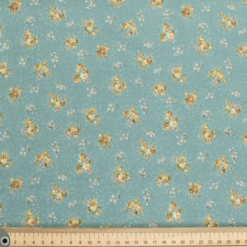 Stof Fabrics Roses-5 Floral on Turquoise Cotton Prints