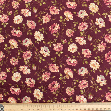 Stof Fabrics Roses-15 Floral on Red Cotton Prints