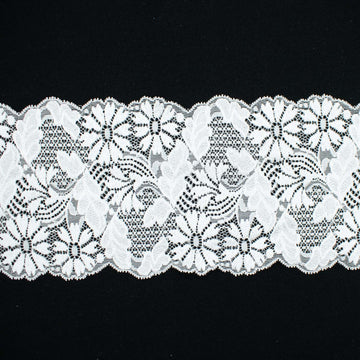 White Floral & Leaves Stretch Raschel Lace Trim 130mm
