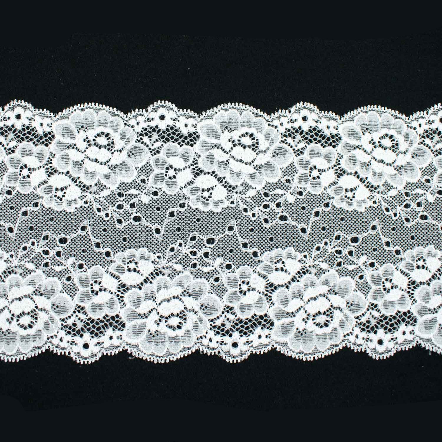 White Floral Stretch Raschel Lace Trim 150mm