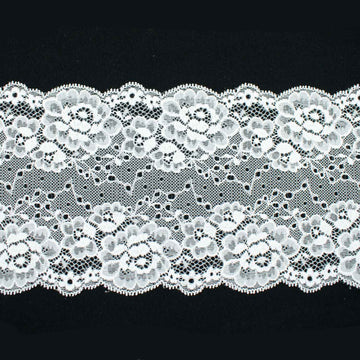 White Floral Stretch Raschel Lace Trim 150mm