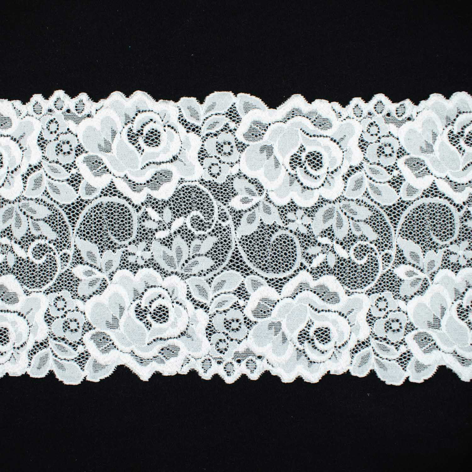 Off White Floral Vines Stretch Raschel Lace Trim 165mm