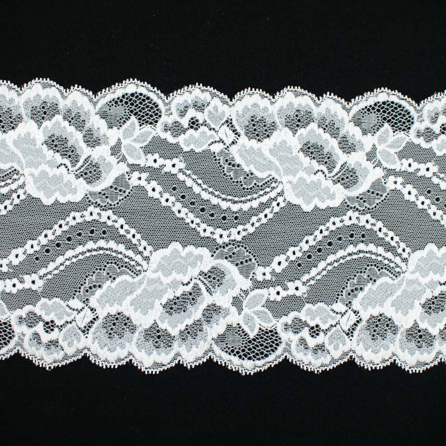 White Floral Stretch Raschel Lace Trim 165mm