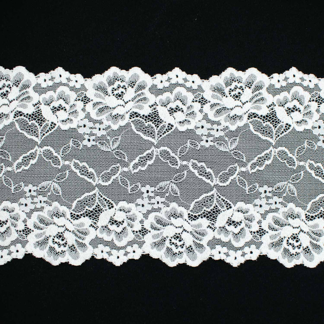 White Floral Stretch Raschel Lace Trim 160mm