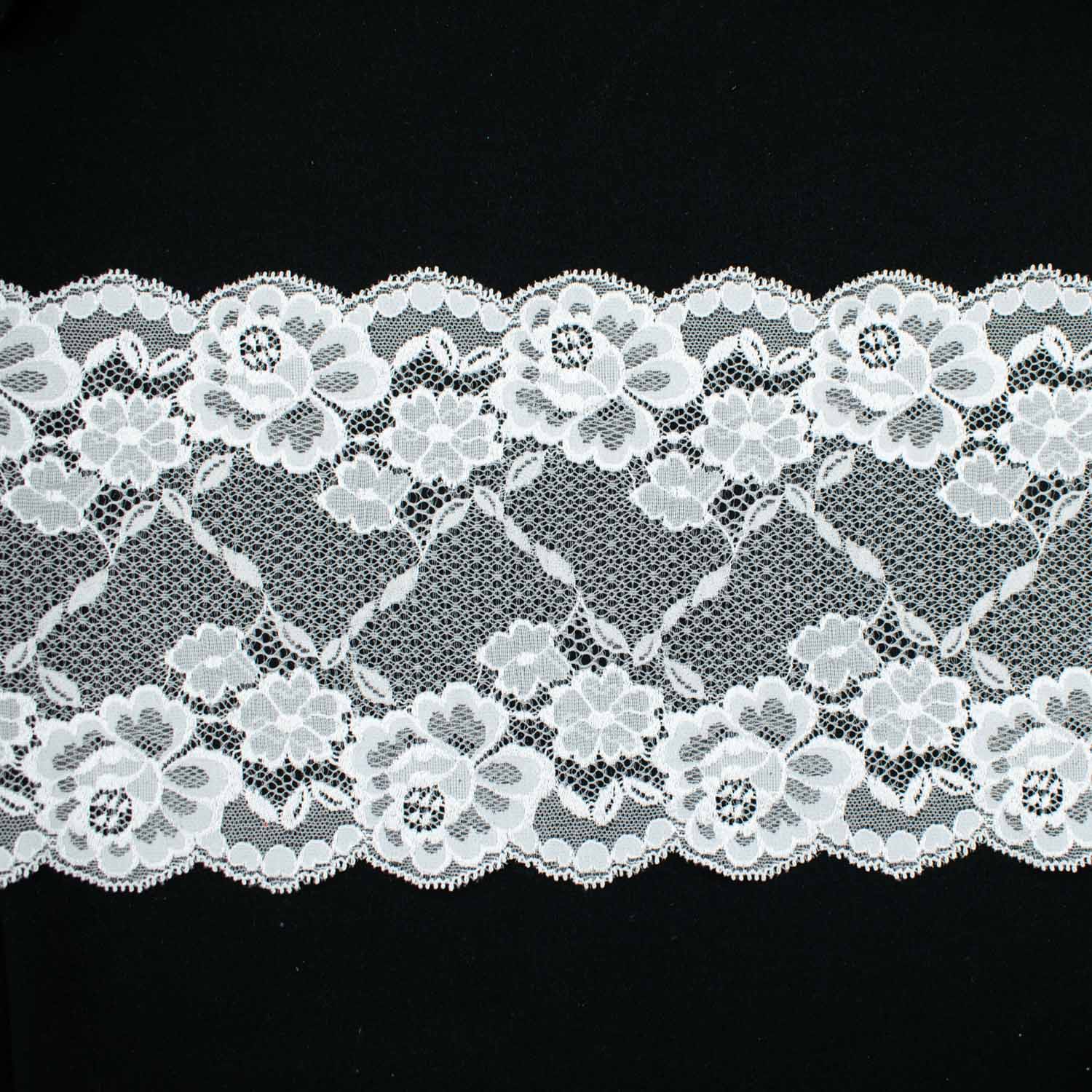 White Floral Vines Stretch Raschel Lace Trim 170mm