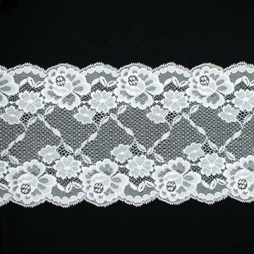 White Floral Vines Stretch Raschel Lace Trim 170mm