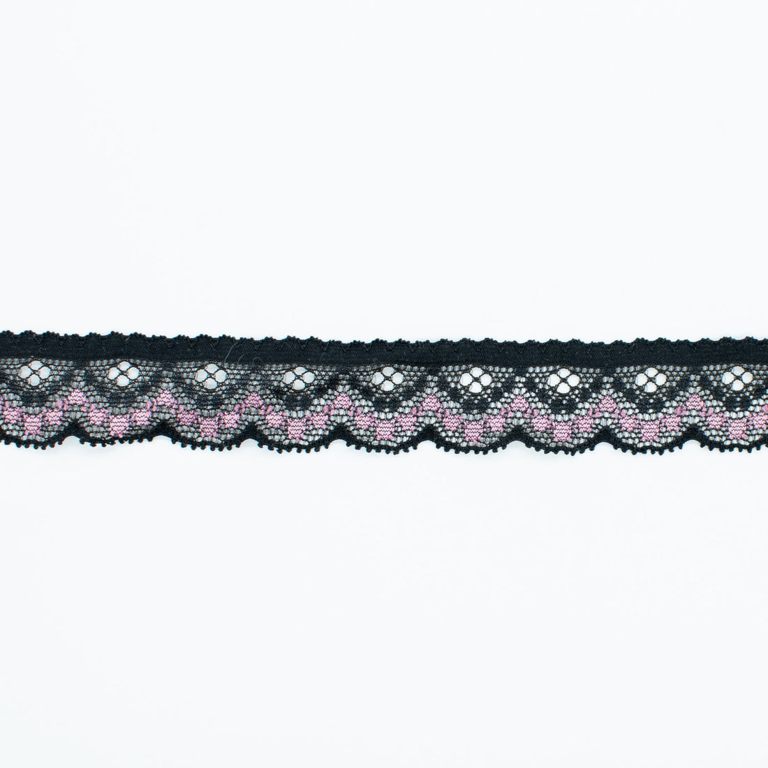 Stretch Lace Trim 25mm Design-3N Black/Pink