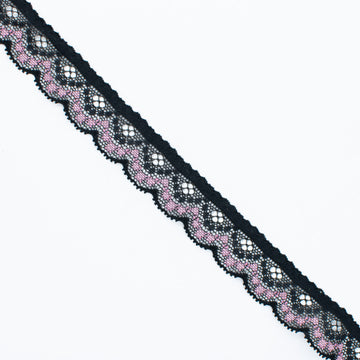 Stretch Lace Trim 25mm Design-3N Black/Pink