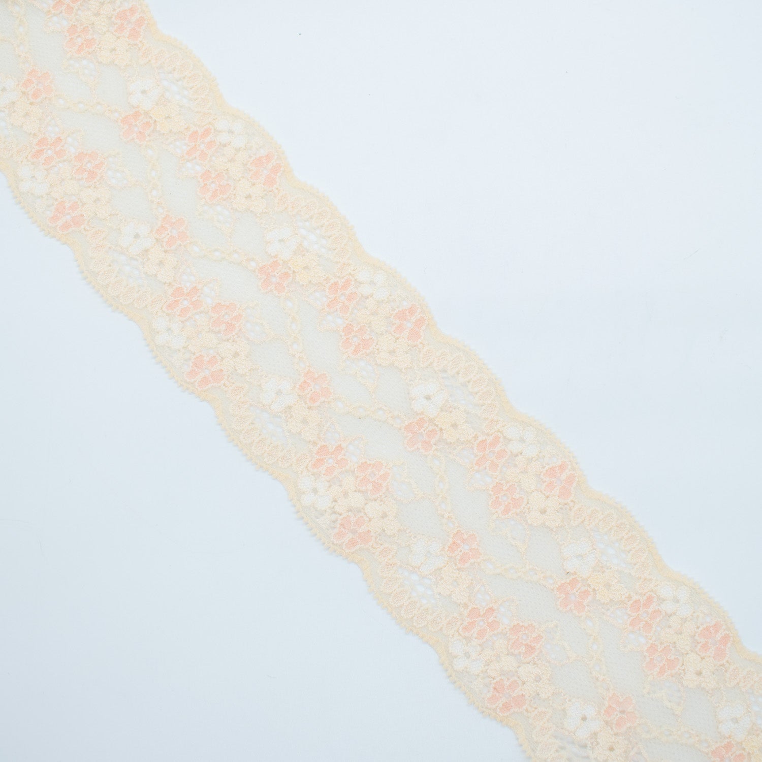 Floral Stretch Raschel Lace Trim 70mm Design-R8 Peach & Skin