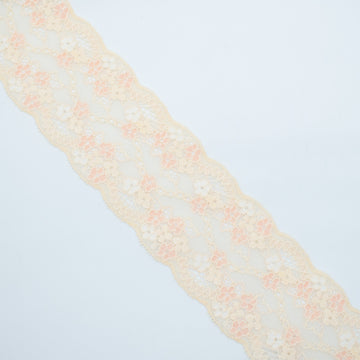 Floral Stretch Raschel Lace Trim 70mm Design-R8 Peach & Skin
