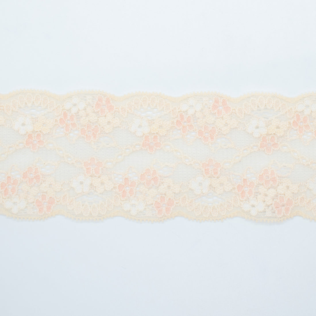 Floral Stretch Raschel Lace Trim 70mm Design-R8 Peach & Skin