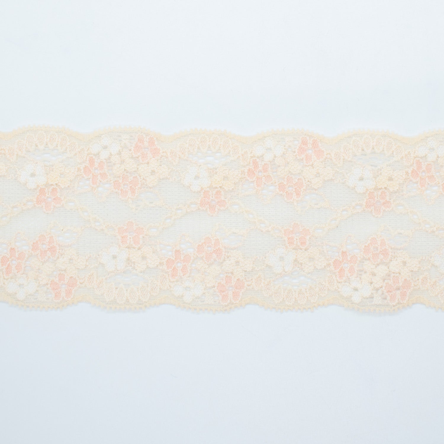 Floral Stretch Raschel Lace Trim 70mm Design-R8 Peach & Skin