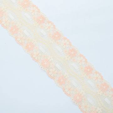 Floral Stretch Raschel Lace Trim 70mm Design-T8 Coral & Skin