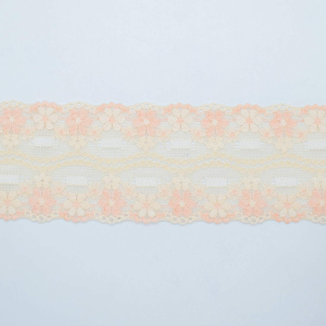 Floral Stretch Raschel Lace Trim 70mm Design-T8 Coral & Skin