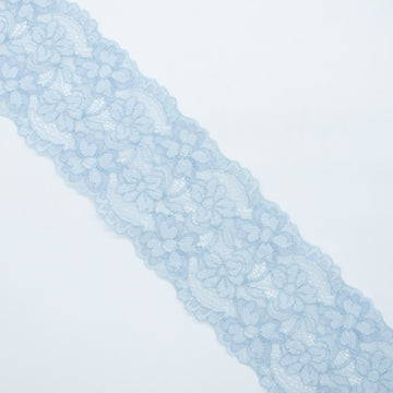 Light Blue Floral Stretch Raschel Lace Trim 80mm