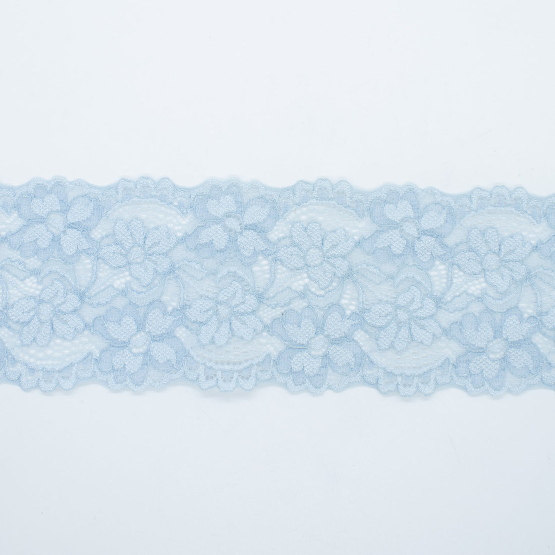 Light Blue Floral Stretch Raschel Lace Trim 80mm