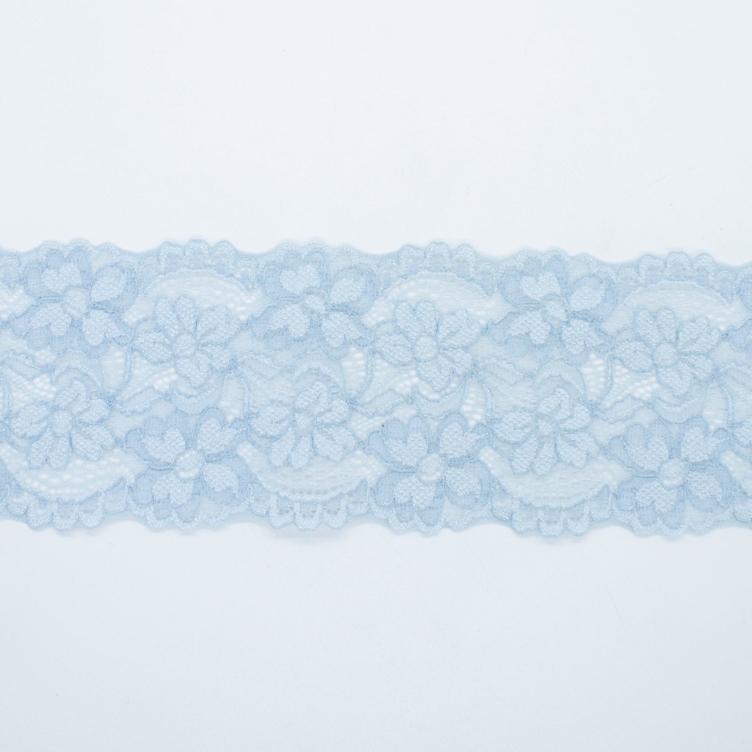 Light Blue Floral Stretch Raschel Lace Trim 80mm