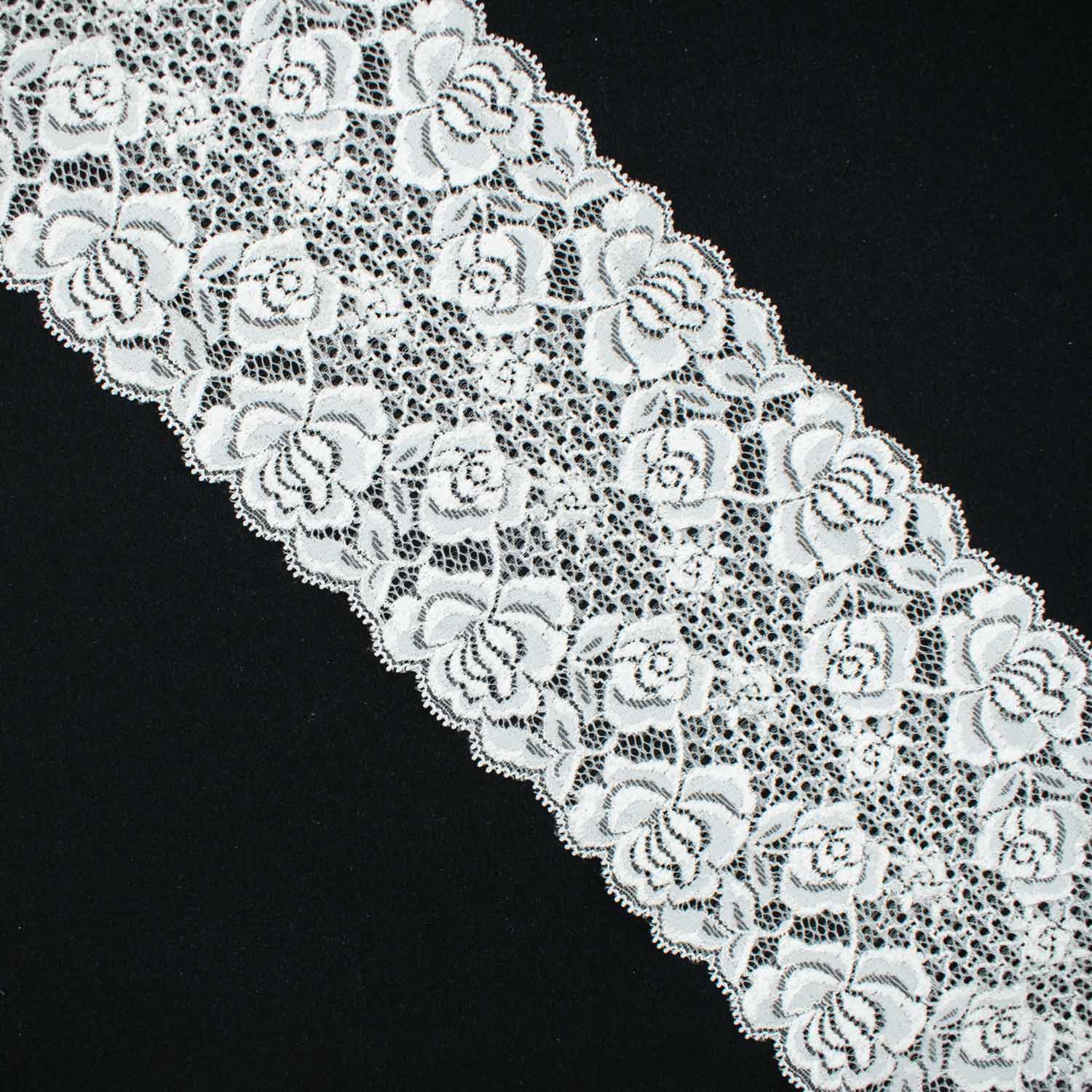 White Rose Stretch Raschel Lace Trim 130mm